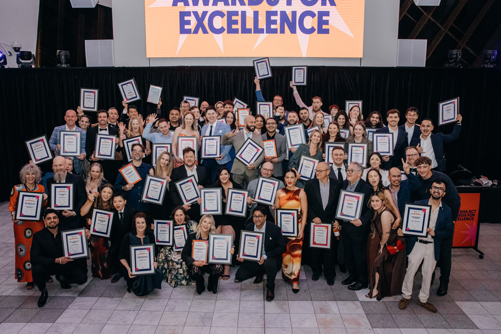 AHA ACT Awards for Excellence awardees celebrate after the ceremony. Image: AHA ACT.