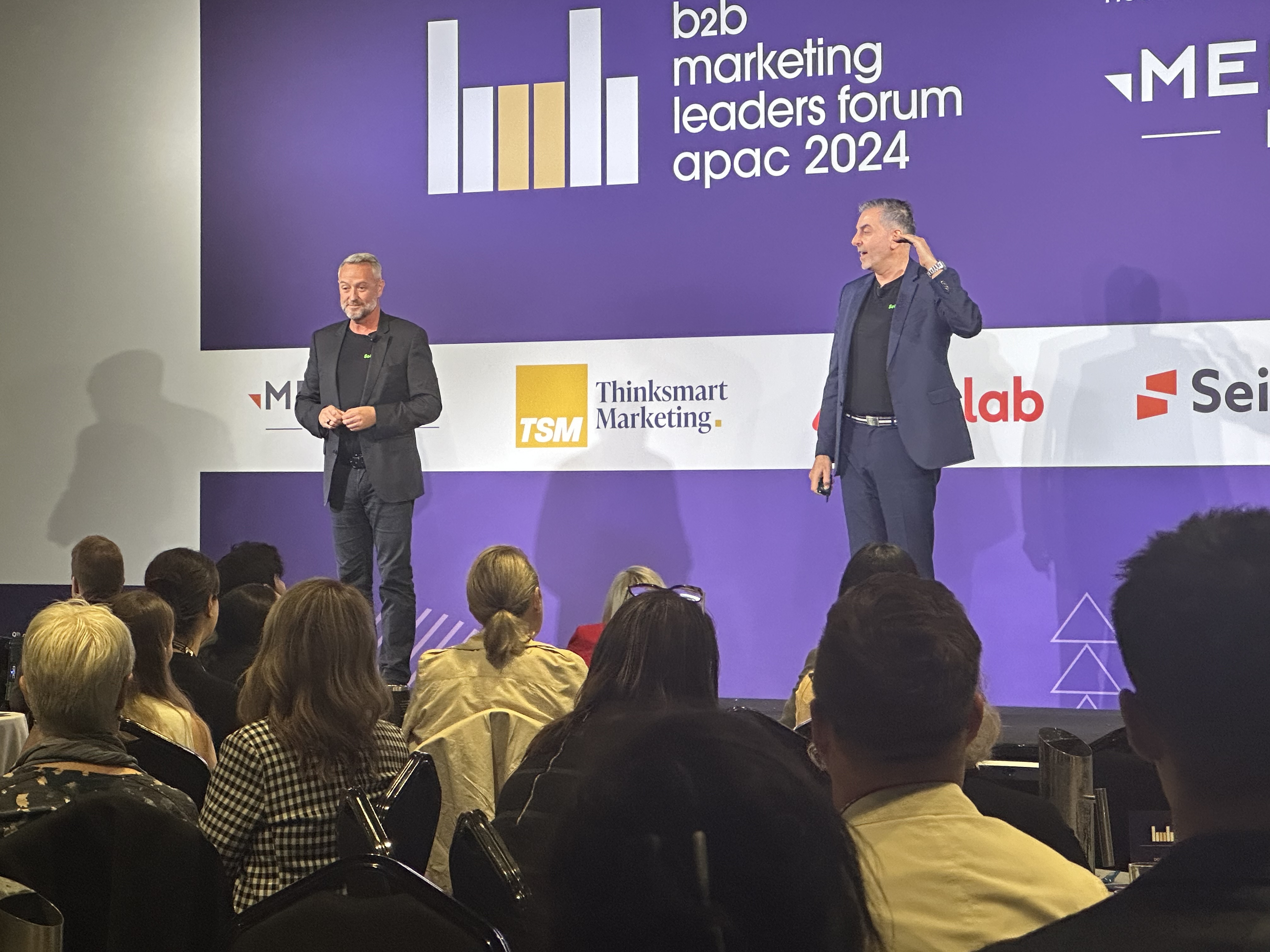 Macquarie Telecom's Luke Clifton (left) and Tony Emmanouil explain the new VeloCloud channel arrangement for Australian MSPs at a recent event. Image: supplied.