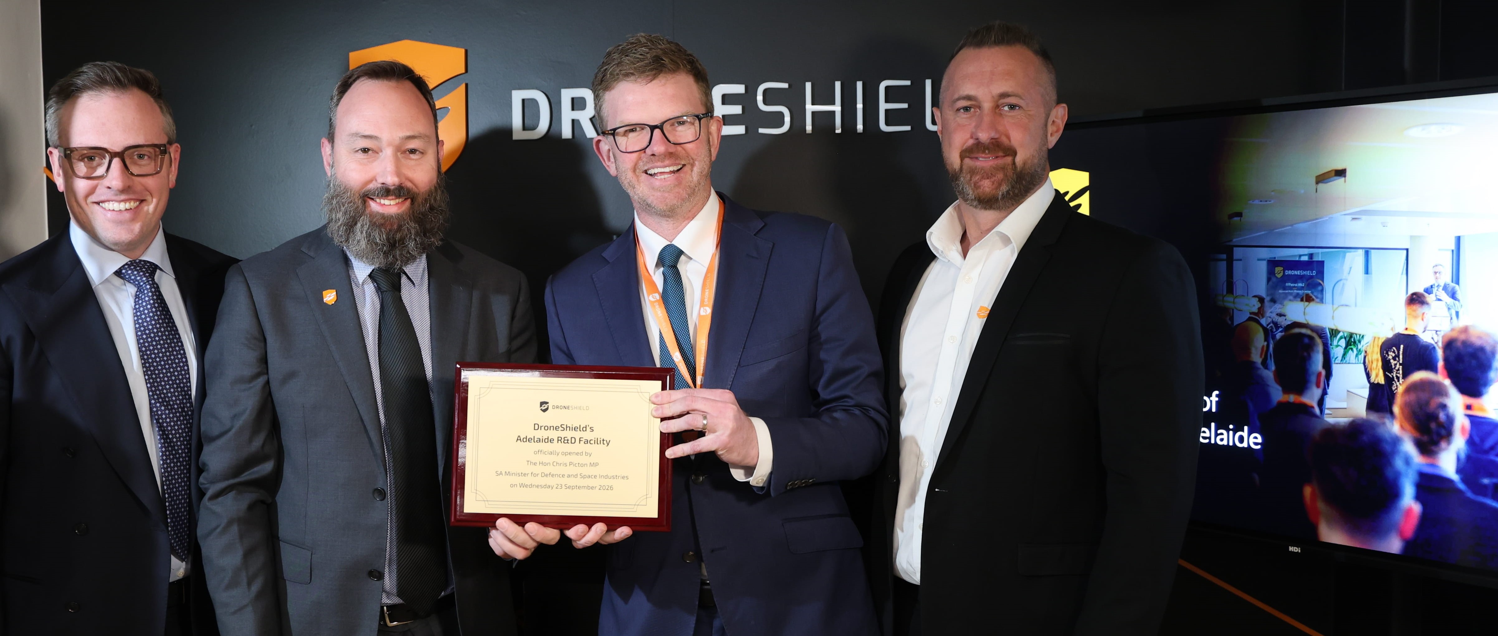 DroneShield Adelaide RD Centre Opening Angus Bean and Angus Harris DroneShield Chris Picton MP Carl Norman DroneShield 2